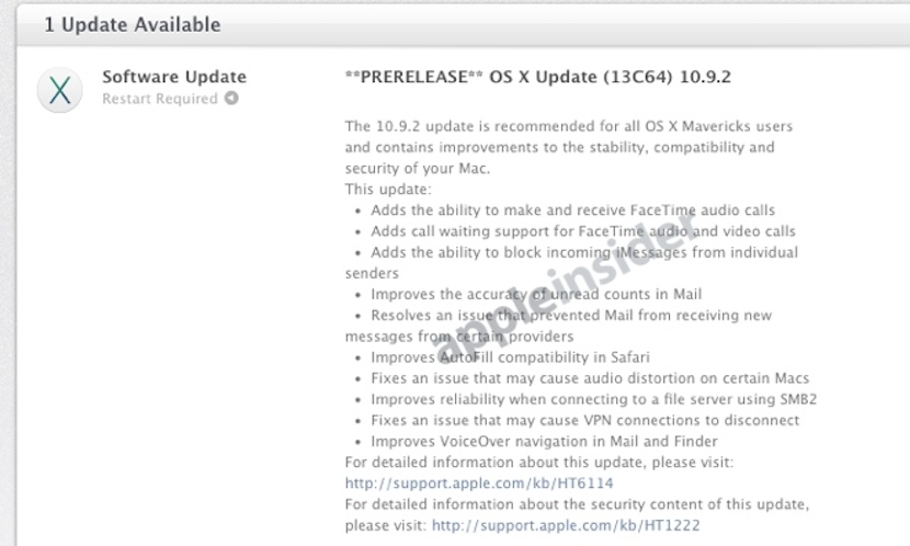 MEJORAS Versión preliminar de la actualización de OSX Mavericks 10.9.2 para algunos trabajadores en Apple