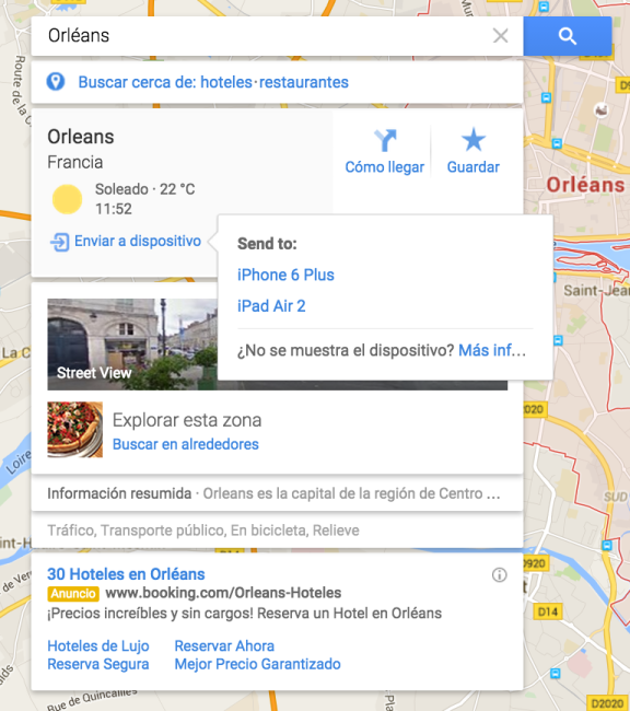 Google Maps compartir ubicación con dispositivos móviles.